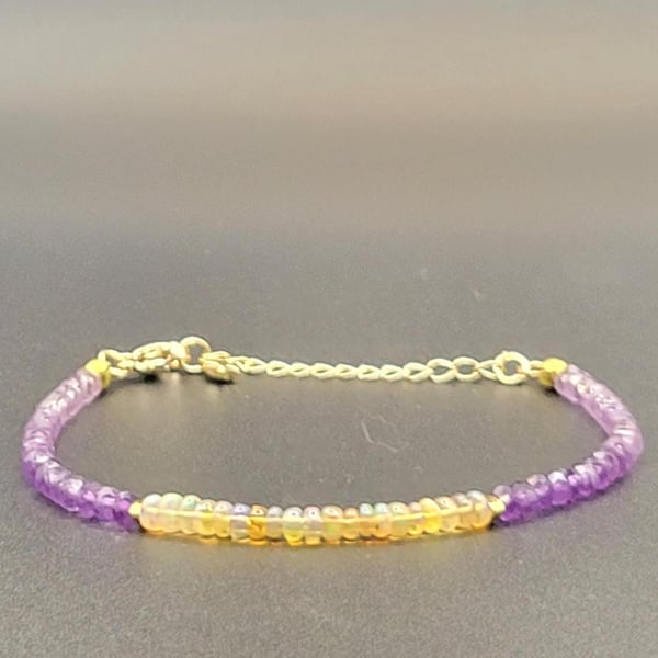 Handcrafted Amethyst and Yellow Opal Jewellery Bracelet,