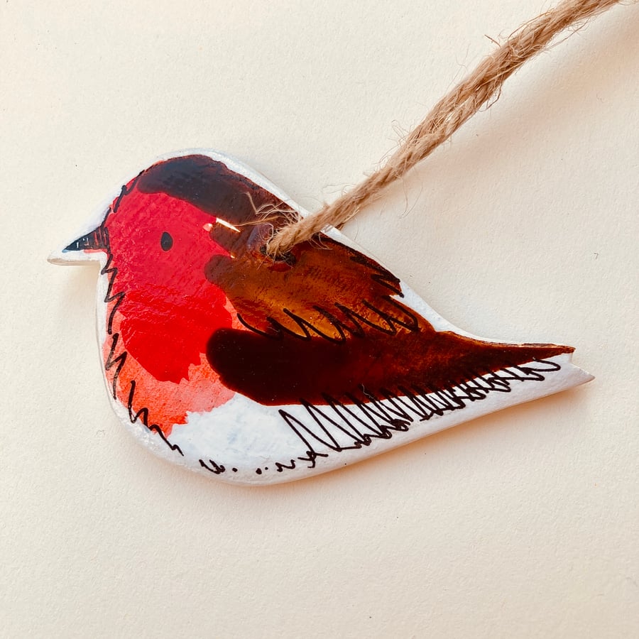 Handmade robin, hanging robin decoration, handpainted bird,ird lovers gift