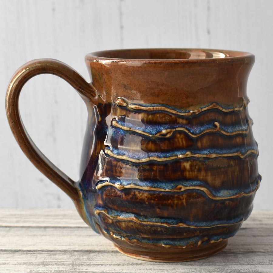 18-15 Brown and Blue Ceramic Stoneware Mug (UK postage included)