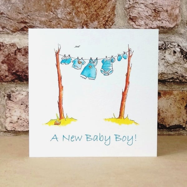 New Baby Boy Card Clothes Line  Ecofriendly