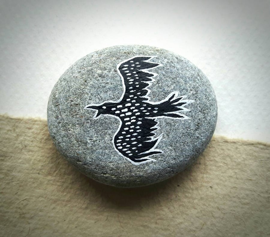 Hand Painted Raven Pebble - MADE TO ORDER