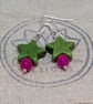 Green howlite stars and pink agate silver plated earrings  - Image 9
