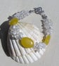 SALE Yellow Jade & Clear Quartz Gemstone Beaded Bracelet "Sunflower Mist" 