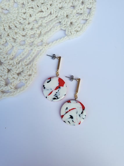  Handmade Polymer Clay Earrings -  Modern Marbled Circle Drop Earrings