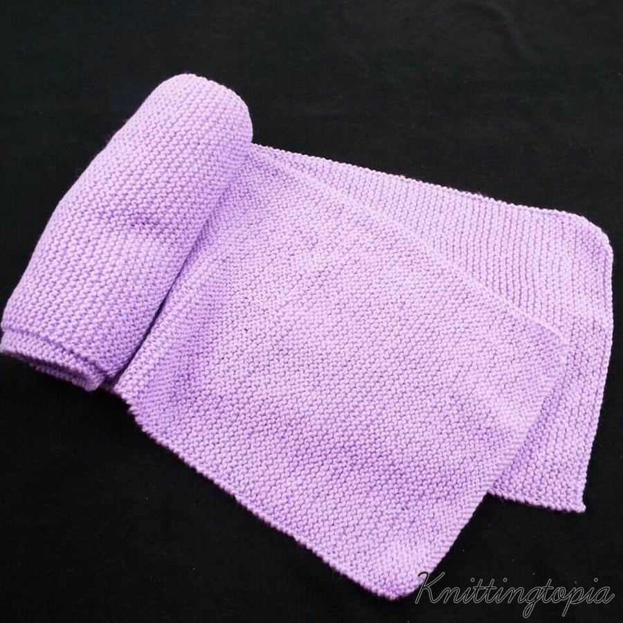  Hand knitted long and wide scarf in litmus mauve