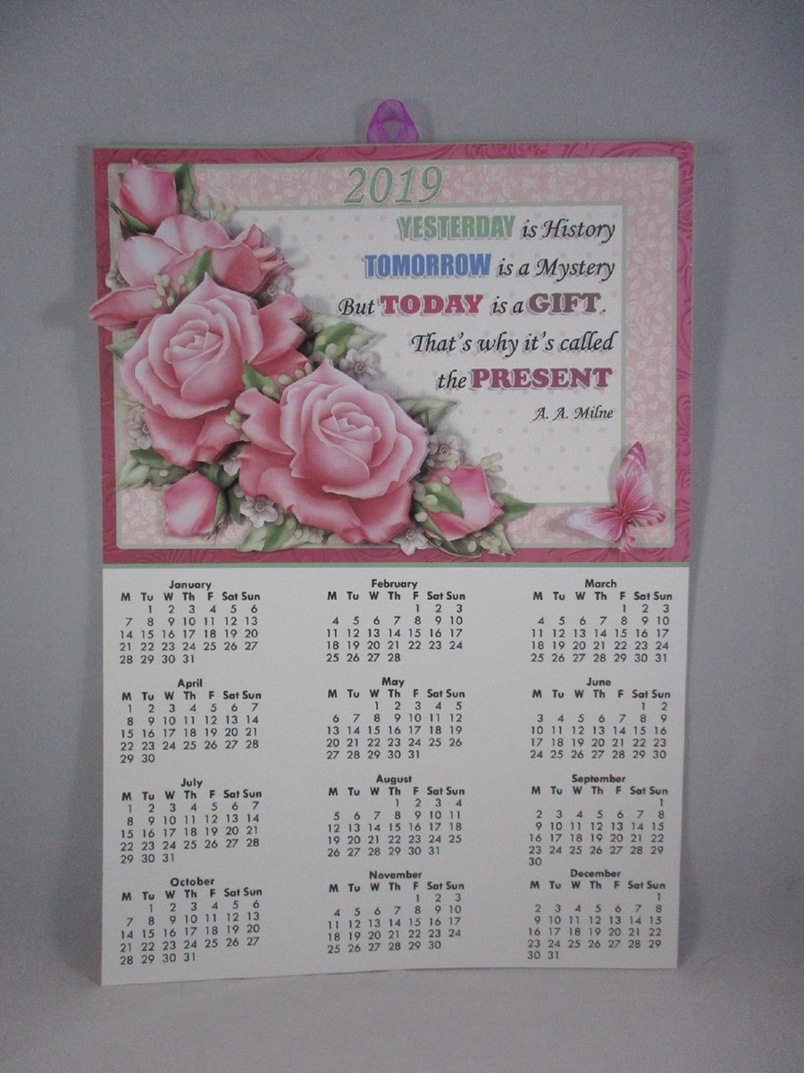 Handmade  Wall Calendar, Pink Roses 2019,Decoupage,3D