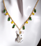 Cute Lampwork Glass Rabbit and Gold Plated Chain Necklace 18 inch - Image 1