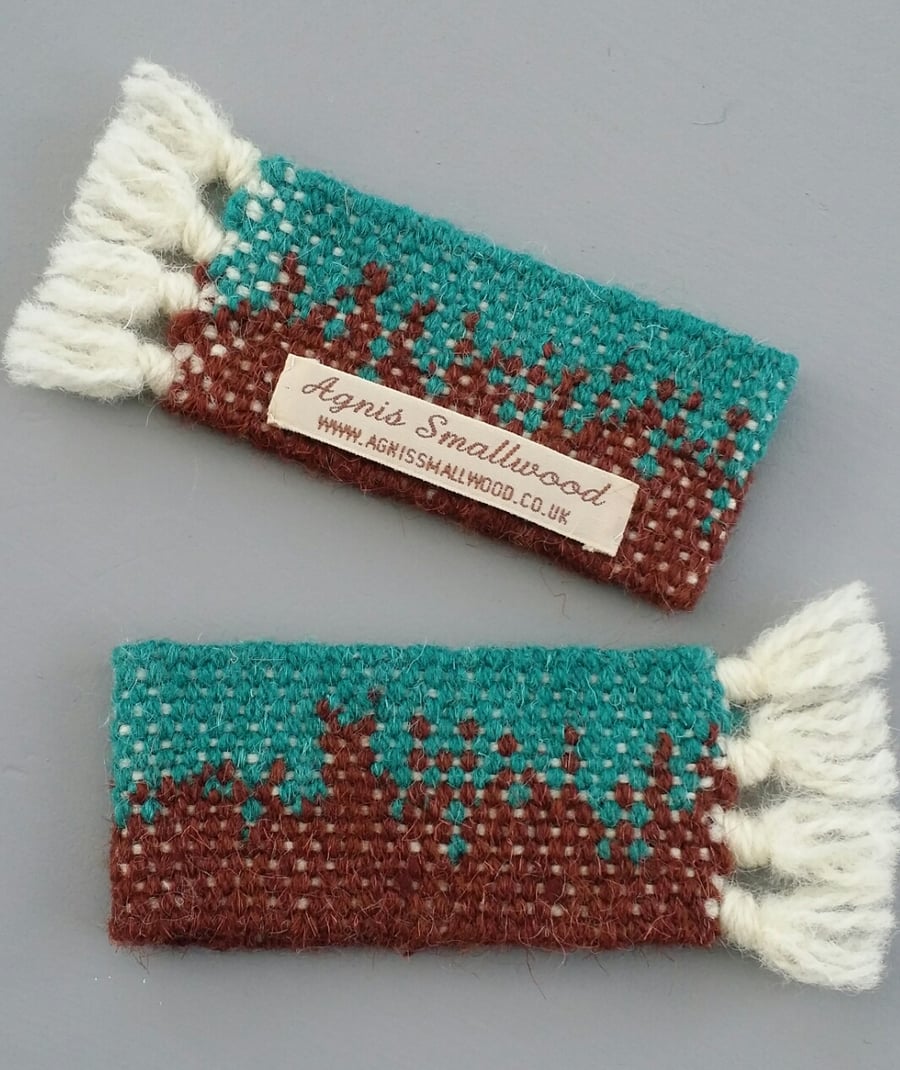 Hand Woven Napkin Rings - Set of 2 - Turquoise and Brown 