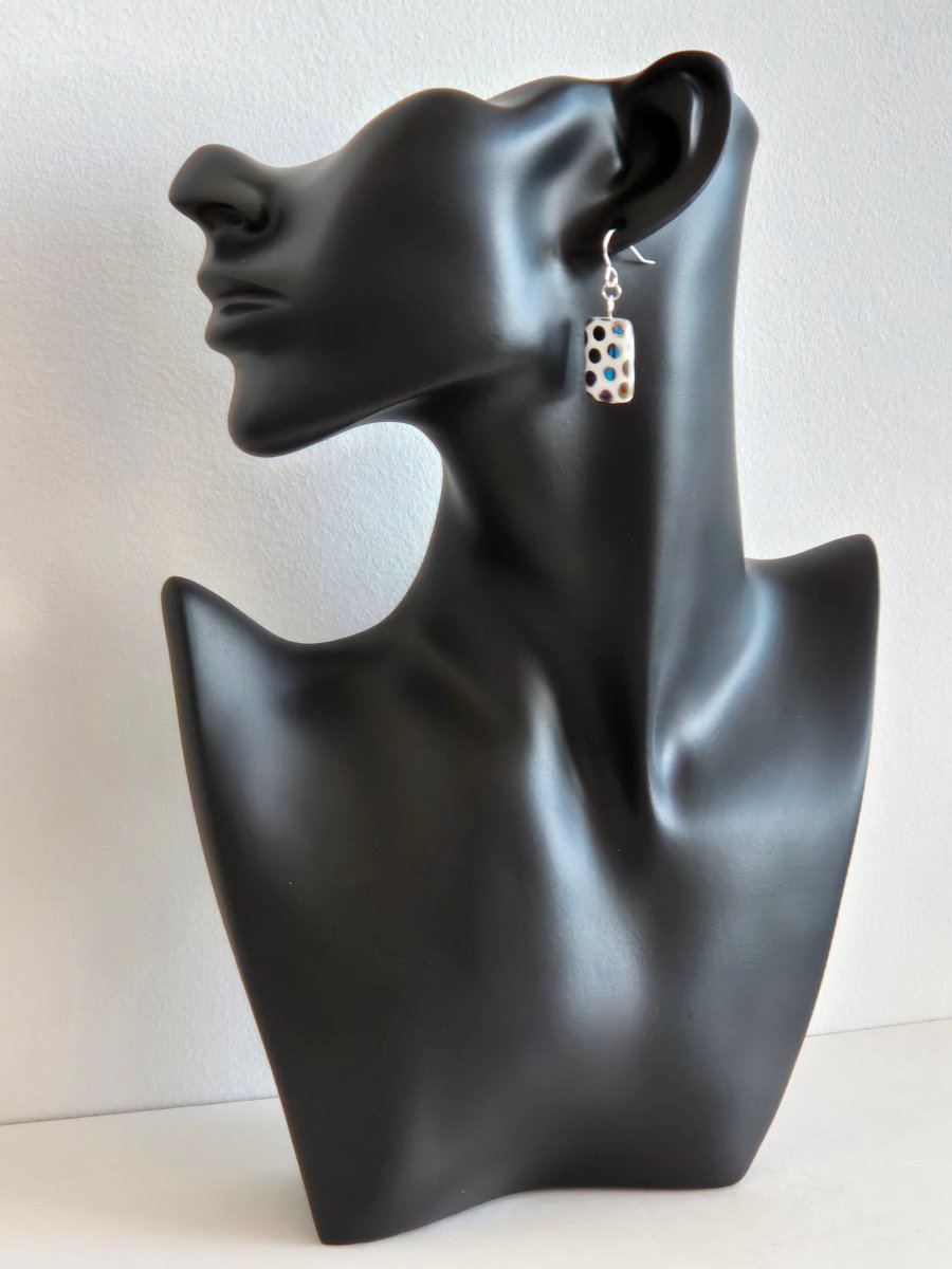 Handcrafted, glass earrings with spots