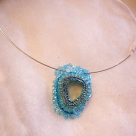 Turquoise Sea Glass Beaded Pendant