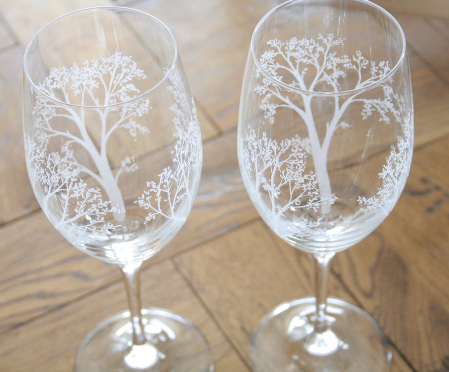 Tree Wine Glasses - Hand Engraved Bohemia Crystal