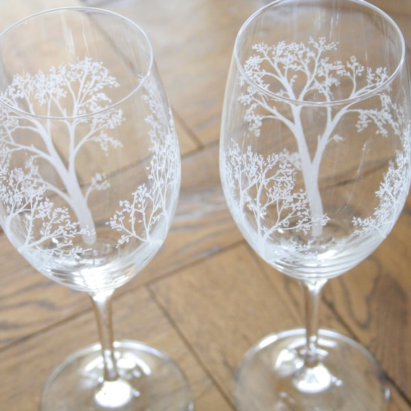 Tree Wine Glasses - Hand Engraved Bohemia Crystal