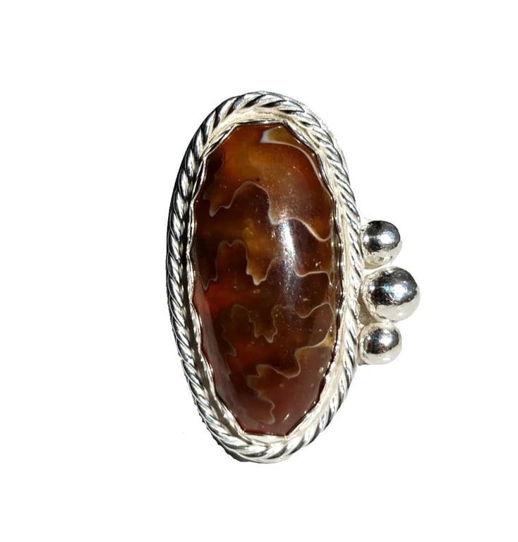 Suture Ammonite Fossil Ring Sterling Silver Adjustable Jewellery Gift Statement