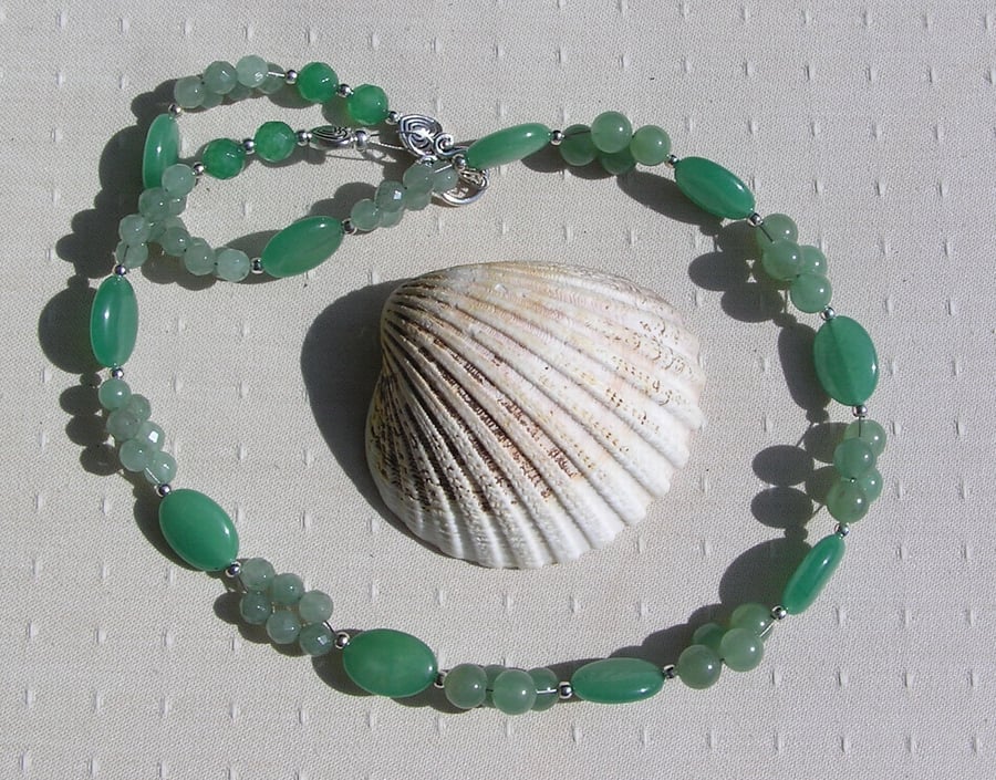Green Aventurine Crystal Gemstone Statement Beaded Necklace "Emma"