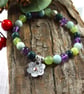 Gemstone Bracelet in Greens & Purple with Handmade Sterling Silver Flower Charm - Image 4