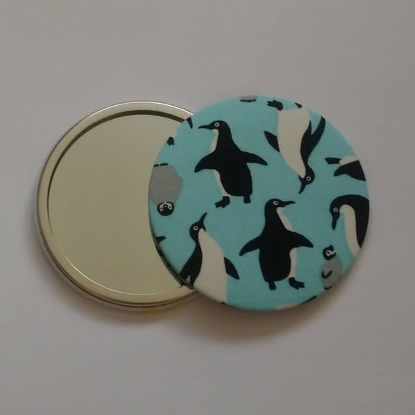 Penguin Design Fabric Backed Pocket Mirror