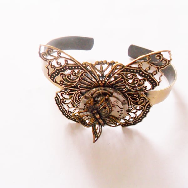 Steampunk Harmony Butterfly Bangle Bracelet