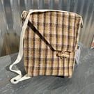 Handwoven wool tweed crossbody bag in shades of brown and beige