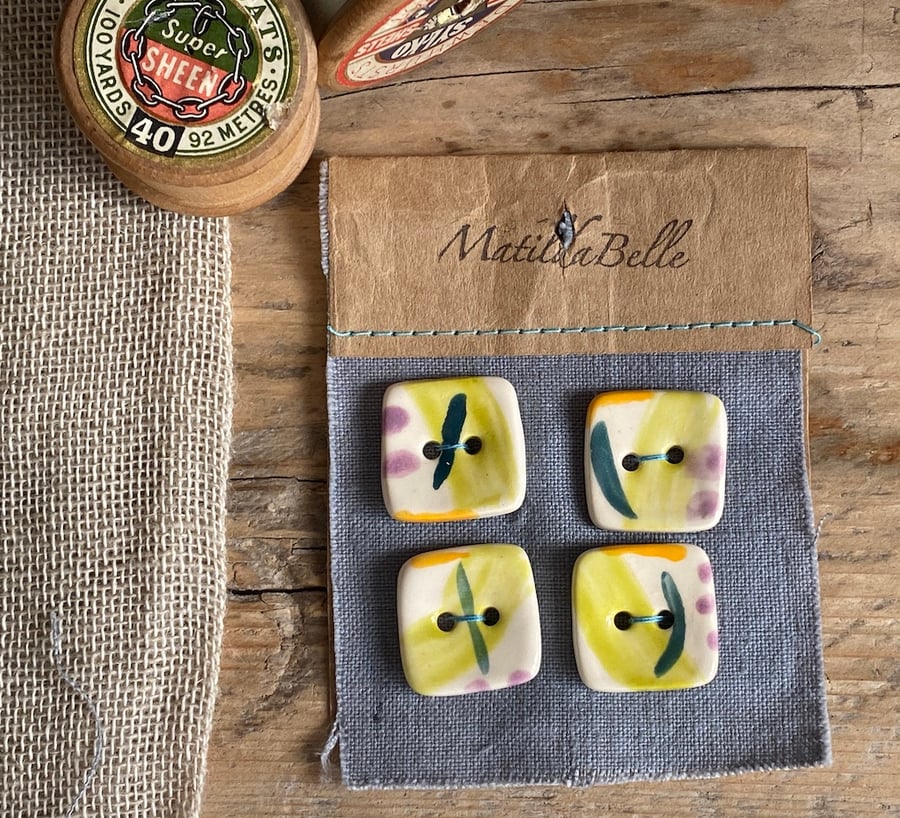 Buttons 20mm handmade ceramic square buttons set of 4
