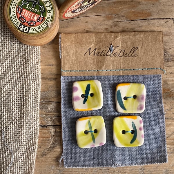 Handmade Set of four square ceramic buttons