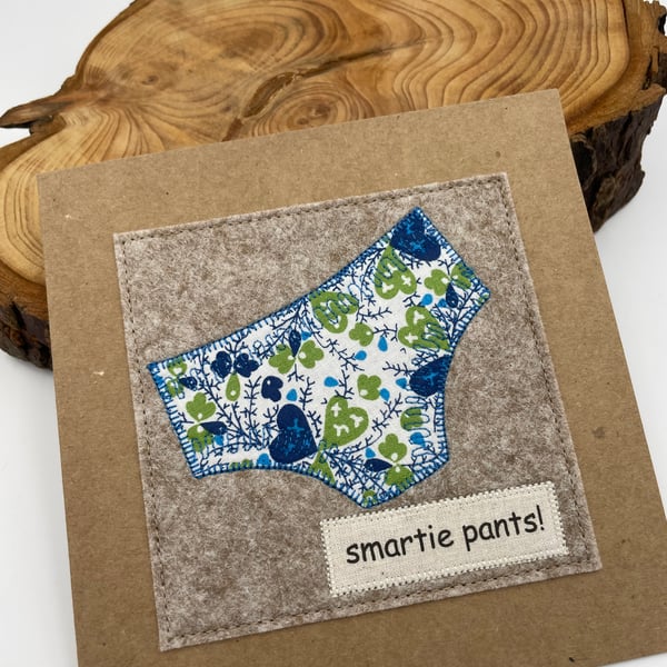 Girly smarty pants appliqué congratulations card