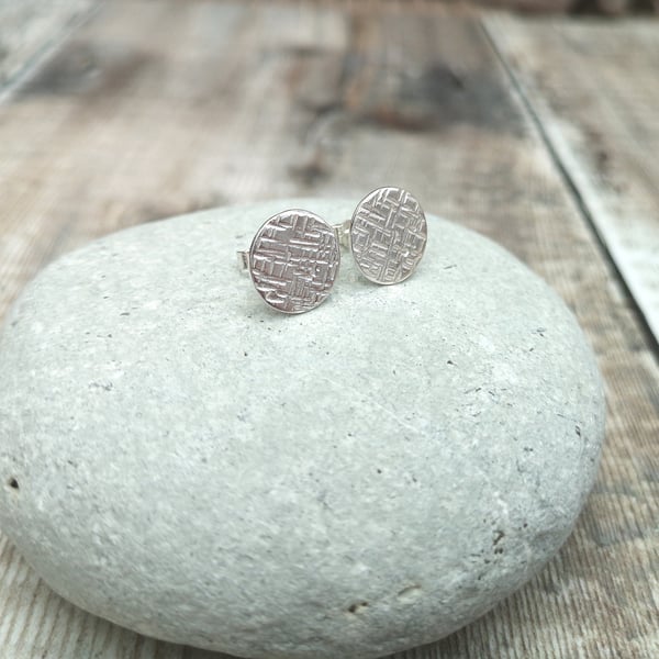 Sterling Silver Large Hammered Stud Earrings - STUD102