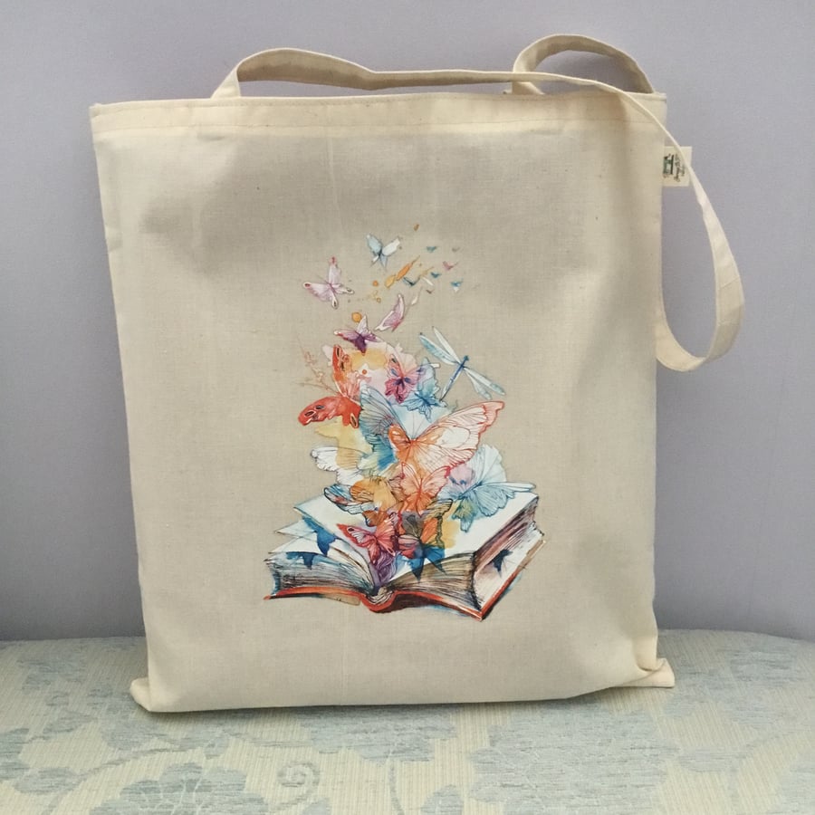 Calico printed tote bag.