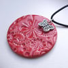 Red ceramic pendant with butterfly