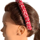 Knitted Alice Headband Red White Handmade Hairband repurposed materials