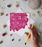 Pink Hydrangea Greetings Card, Botanical Note Card - Image 1