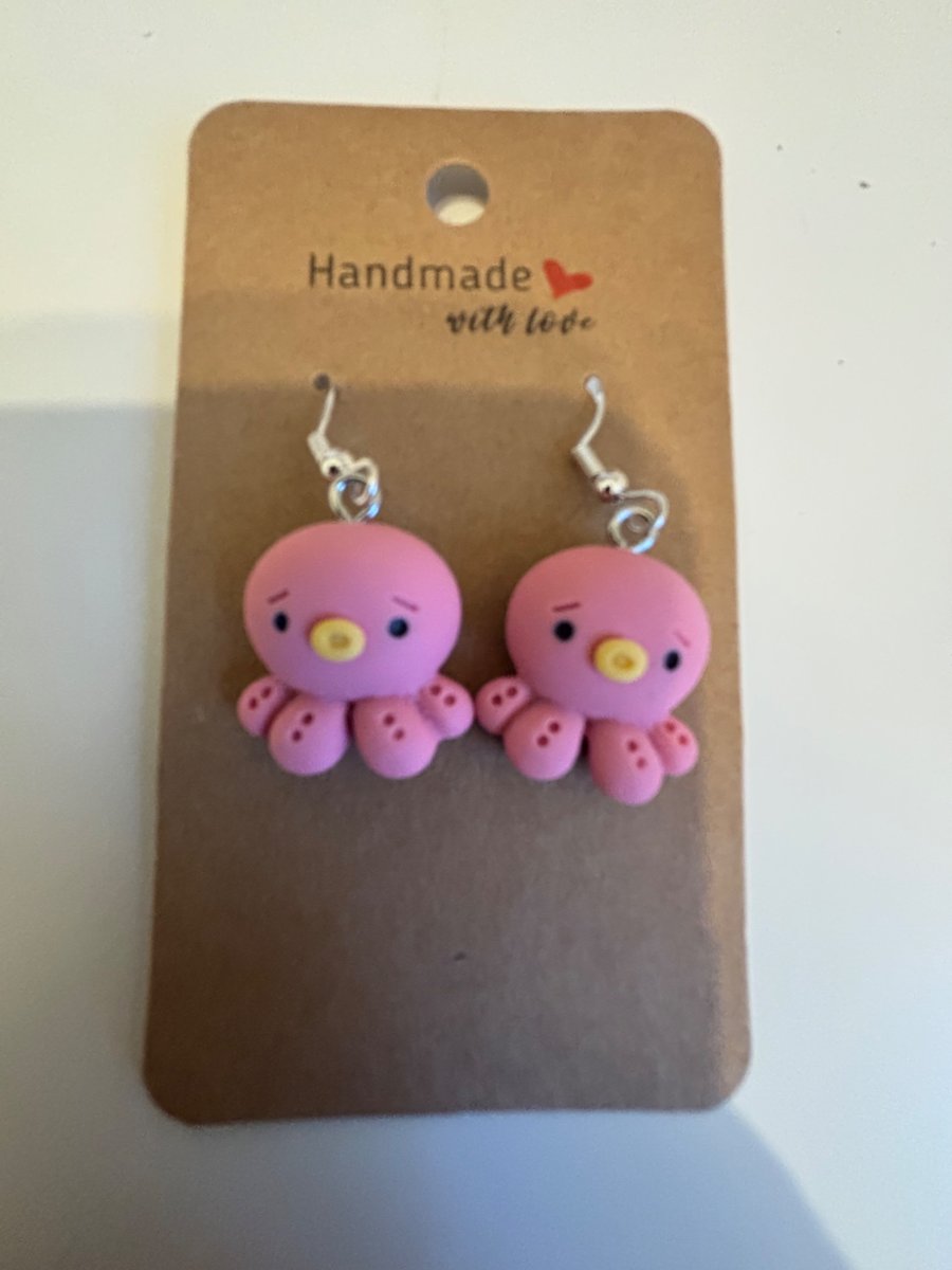 Sterling Silver Earrings - Octopus  (Pink) - Brand New & Sealed!! 