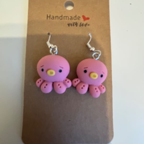 Sterling Silver Earrings - Octopus  (Pink) - Brand New & Sealed!! 