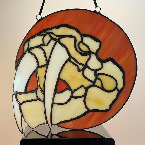Stained Glass Sabre Tooth Tiger Skull Suncatcher