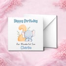 Personalised 2nd Birthday Card with Cute Elephant and Name, Boys Birthday Card