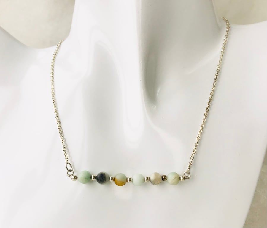 Frosted Amazonite multicoloured semi precious bead beach inspired necklace 
