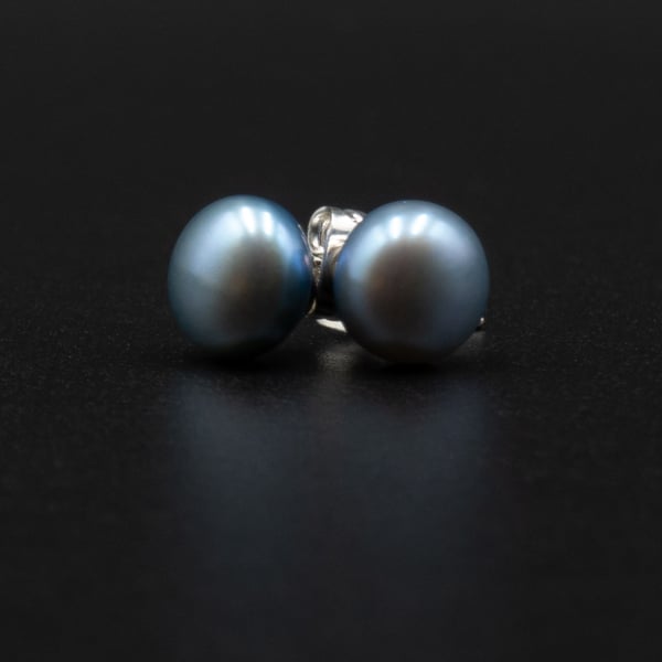 Freshwater pearl powder blue stud earrings, pearl jewelry, Gemini gift