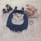 Hand knitted baby romper outfit - Baby Bear