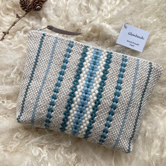 Wool Pouch - Teal. Handwoven in Wales