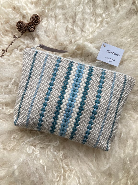 Wool Pouch - Teal. Handwoven in Wales