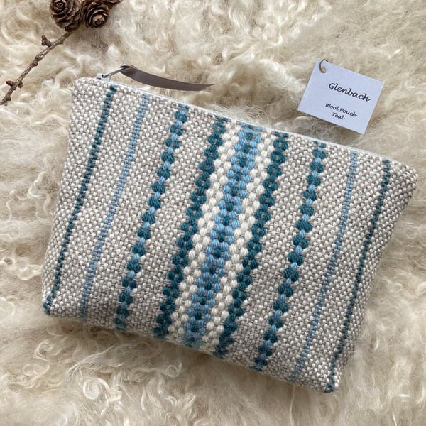 Wool Pouch - Teal. Handwoven in Wales