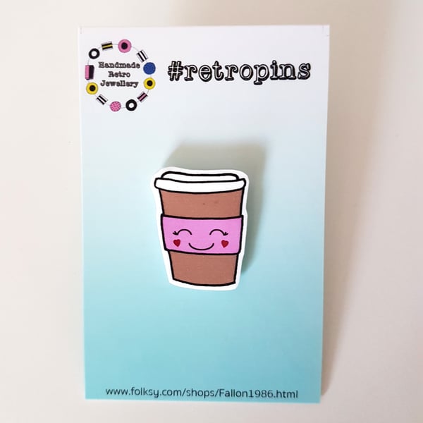 Retropins - Kawaii coffee cup shrink plastic pin