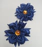Handmade Dark Blue Ribbon Flower Hair Accessories with Amber Gem – Set of 2 - Image 1