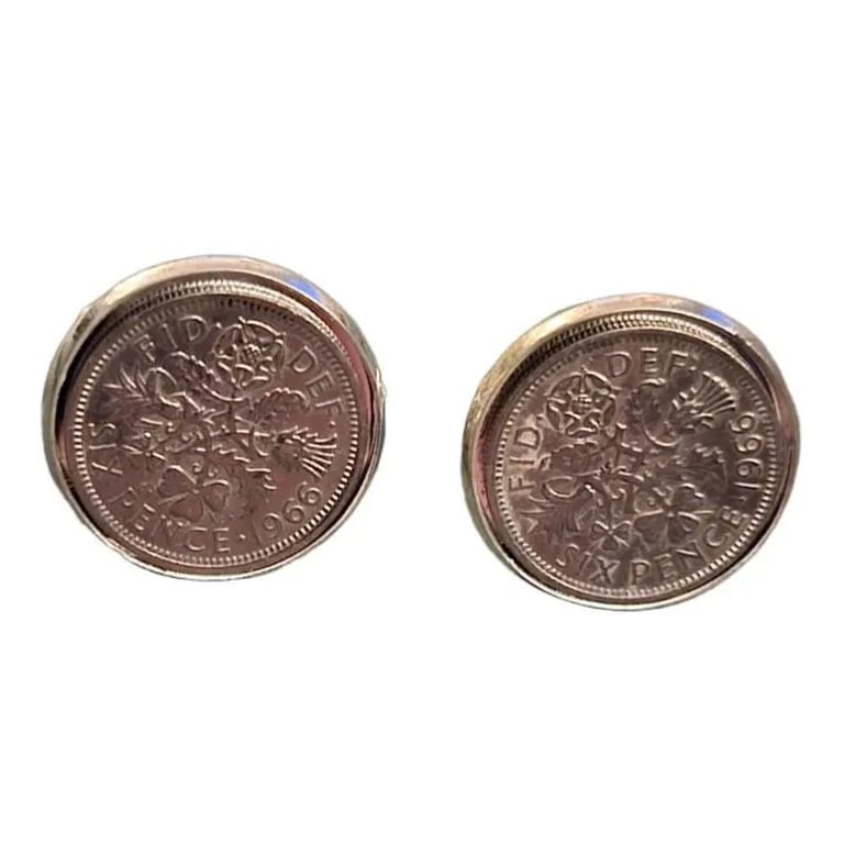 Silver-Plated 1966 UK Sixpence Cufflinks