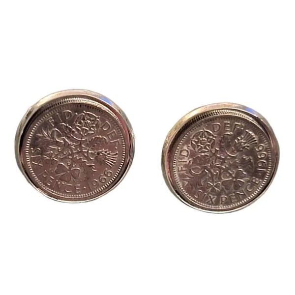 Silver-Plated 1966 UK Sixpence Cufflinks
