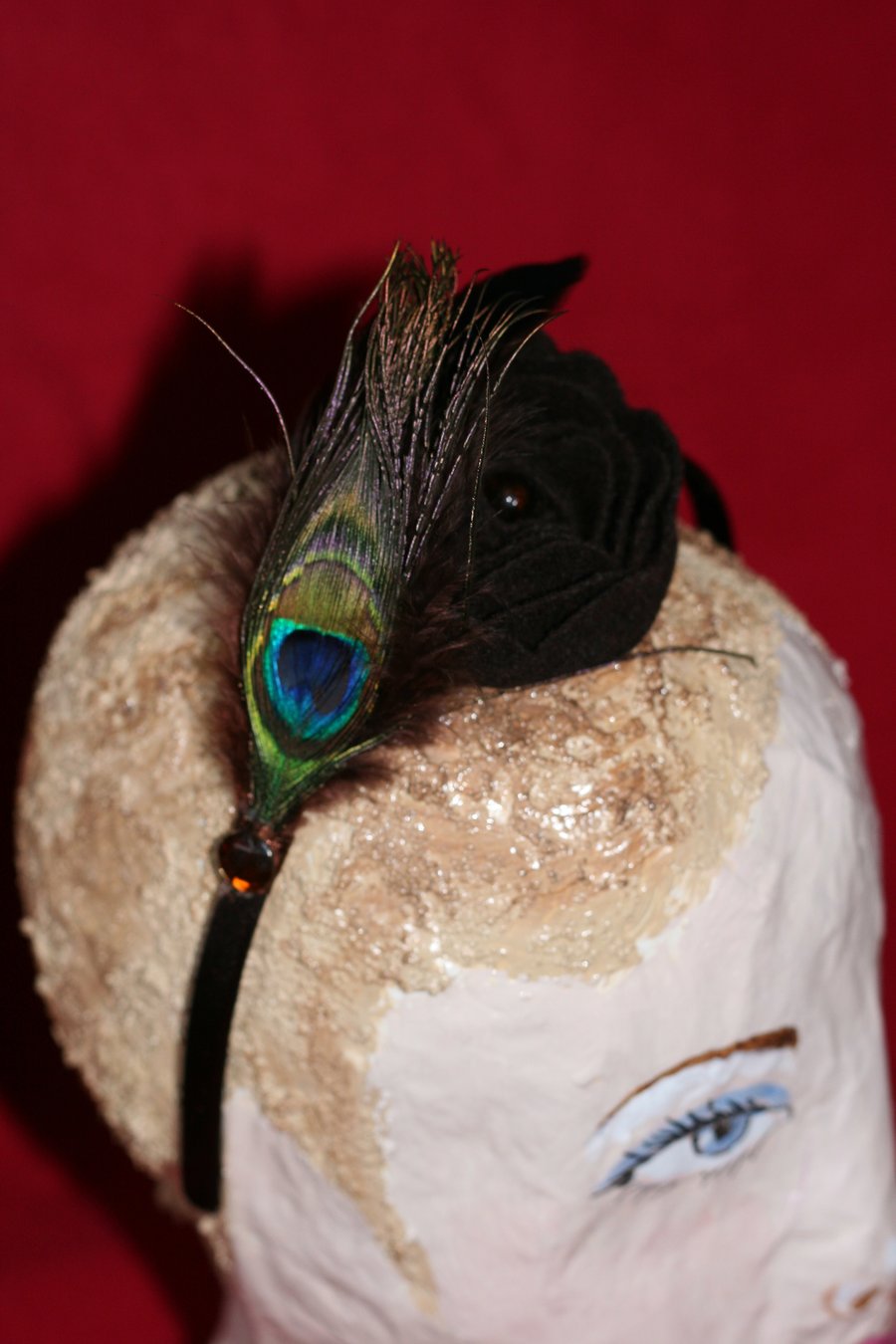 Brown felt rose and feather headband