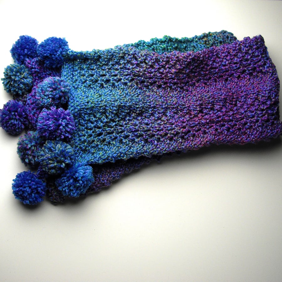 Beautiful Hand Knitted Scarf with Pom Pom Trim