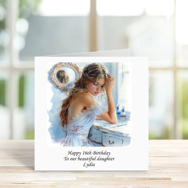 Shabby Chic Teenage Girl Personalised Birthday Card