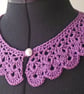 Crochet Lace Peter Pan Collar, Crocheted Lilac Cotton, Pearl Button - Image 2