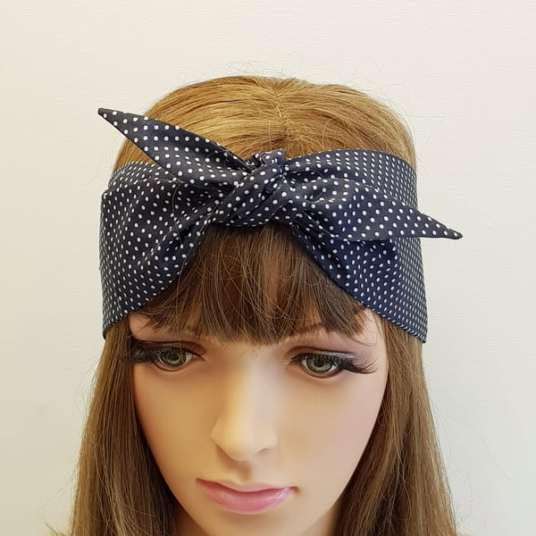Polka Dot rockabilly hair scarf, self tie summer headband, hair tie