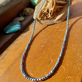 Pale Blue Coated Facetted Pyrite Sterling Silver Necklace